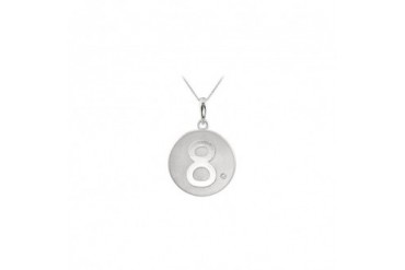 Single Diamond and Numeric 8 Engraved Disc Pendant in 14K White Gold