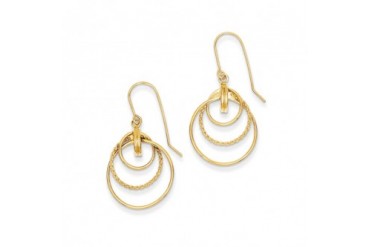 Polished and Textured Triple Circle Dangle Earrings in 14K Yellow Gold