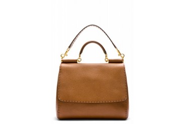 Dolce And Gabbana Brown Pebbled Leather Miss Sicily Large Bag