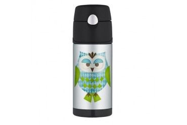 Blue Argyle Owl Animal Thermos Bottle 12oz by CafePress