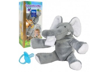 CuddlesMe Plush Elephant Toy w Detachable Pacifier Holder Baby Animal Soft