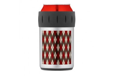 Argyle Red Gray Thermos Can Cooler Holiday Thermosreg; Can Cooler by CafePress