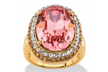 Rose Crystal 18k Gold-Plated Halo Cocktail Ring