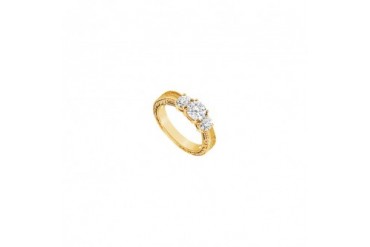 Three Stone Cubic Zirconia Ring 18K Yellow Gold Vermeil 0.50 CT CZs