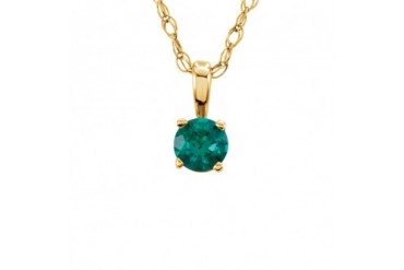 Youth 3mm Round Created Emerald Necklace in 14K Yellow Gold, 14 Inch