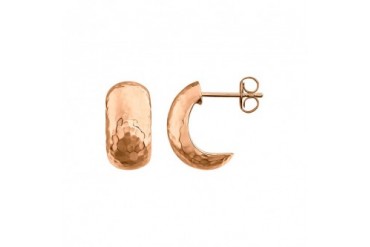 Hammered J Hoop Earrings in 14K Rose Gold, 15mm