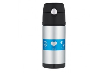 Peace, Love, My Pet-Blue Animals Thermos Bottle 12oz by CafePress
