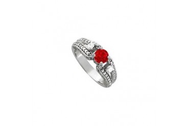 Ruby CZ Split Shank Engagement Ring in 14K White Gold