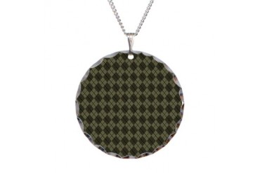 Olive Green Argyle Retro Necklace Circle Charm by CafePress