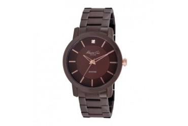 Brown Round Watch With Link Strap and Diamond Marker