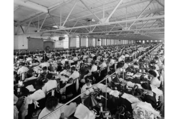 Group of people working in a textile factory Poster Print (18 x 24)