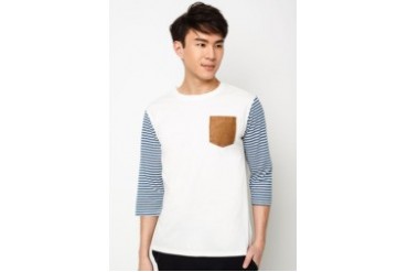 Kei&Kori 3/4 Stripe Sleeve Tee With Suede Pocket