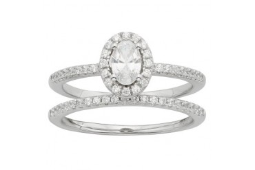 Sterling Silver Swarovski Elements Oval Frame Ring Set