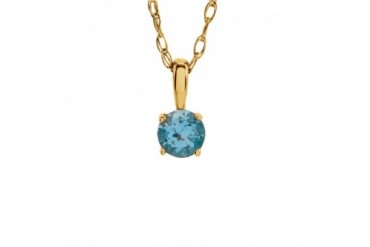 Youth 3mm Round Swiss Blue Topaz Necklace in 14K Yellow Gold, 14 Inch