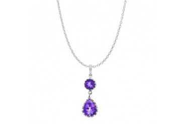 Round and Teardrop Amethyst Pendant in Sterling Silver