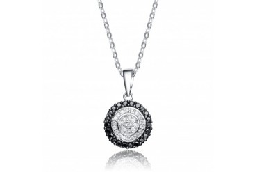 Sterling Silver White Cubic Zirconia Black Edge Pendant