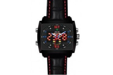 Weide WEIDE DUAL TIME LED WH2308 blk MONACO MAN LEATHER WATCH