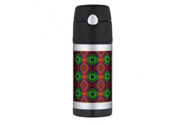 Orange Lime Green Fractal Funky Thermos Bottle 12oz by CafePress