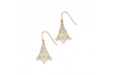 Filigree Triangular Dangle Earrings in 14K Yellow Gold